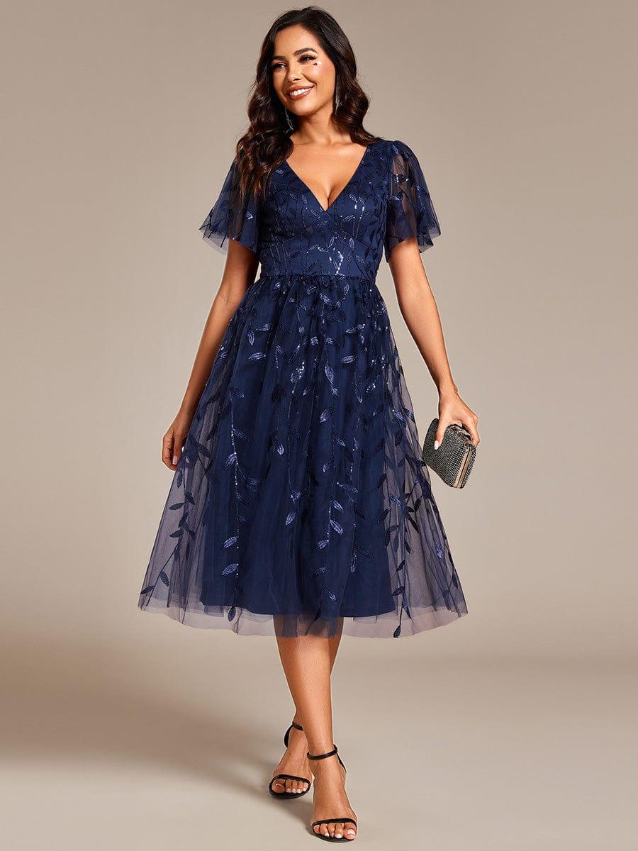 ever SIMONE|Leaf Sequin Short Sleeve Tulle Midi Dress (Final Sale)