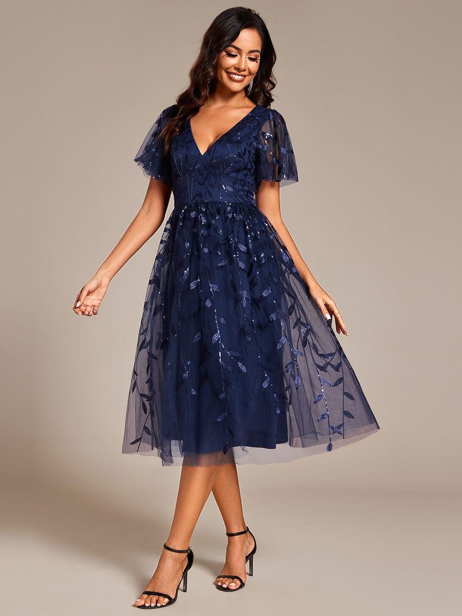 ever SIMONE|Leaf Sequin Short Sleeve Tulle Midi Dress (Final Sale)