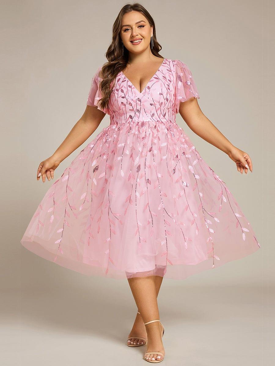 ever SIMONE|Leaf Sequin Short Sleeve Tulle Midi Dress (Final Sale)