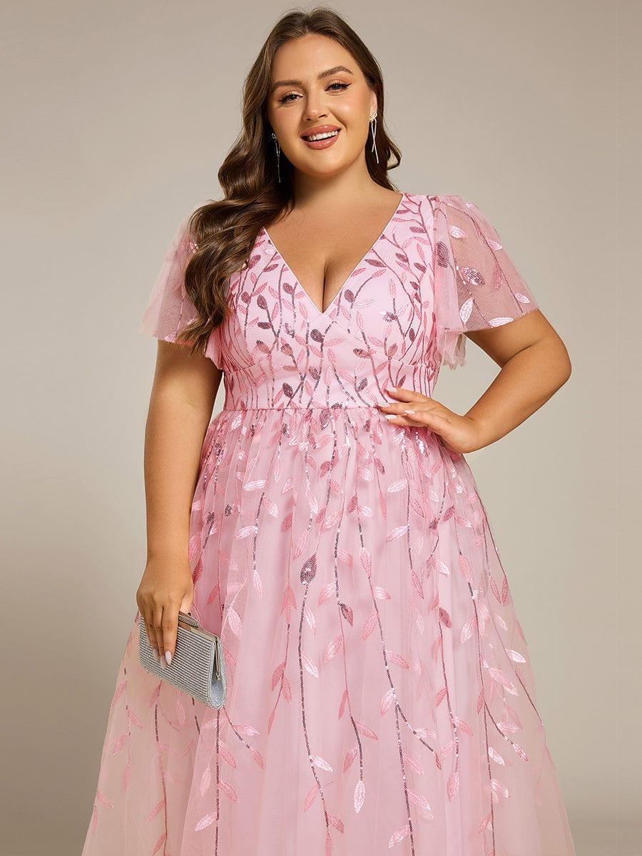 ever SIMONE|Leaf Sequin Short Sleeve Tulle Midi Dress (Final Sale)