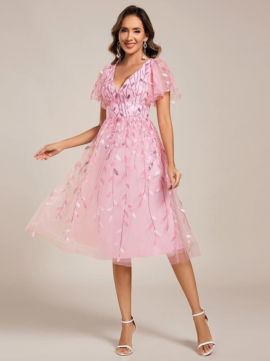 ever SIMONE|Leaf Sequin Short Sleeve Tulle Midi Dress (Final Sale)