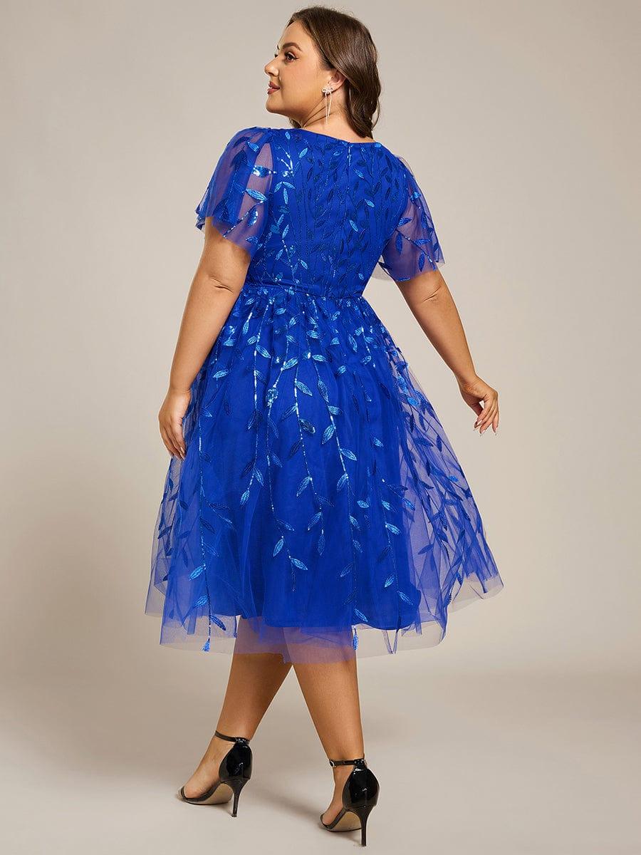 pretty SIMONE|Plus Size Leaf Sequin Tulle Midi Wedding Guest Dress (Final Sale)