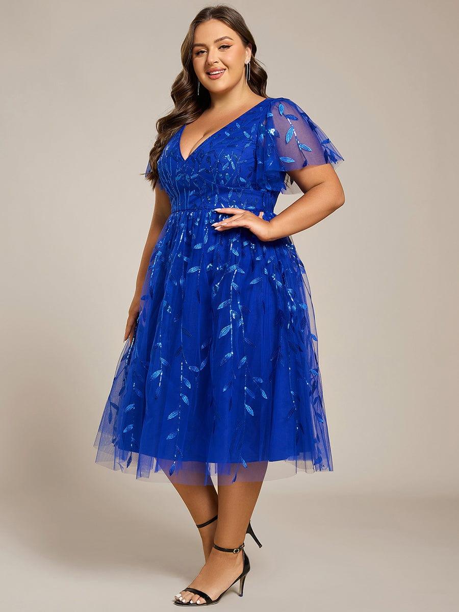 ever SIMONE|Leaf Sequin Short Sleeve Tulle Midi Dress (Final Sale)