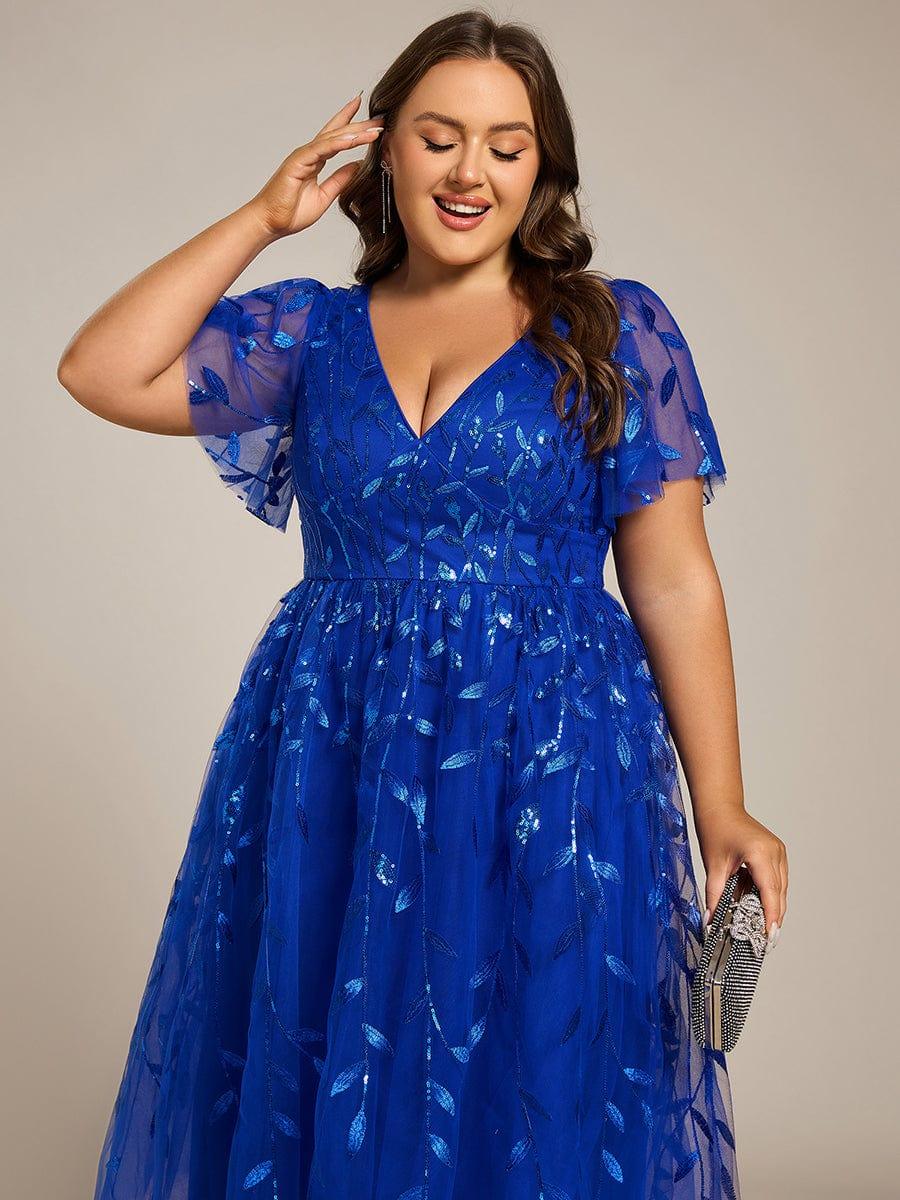 ever SIMONE|Leaf Sequin Short Sleeve Tulle Midi Dress (Final Sale)