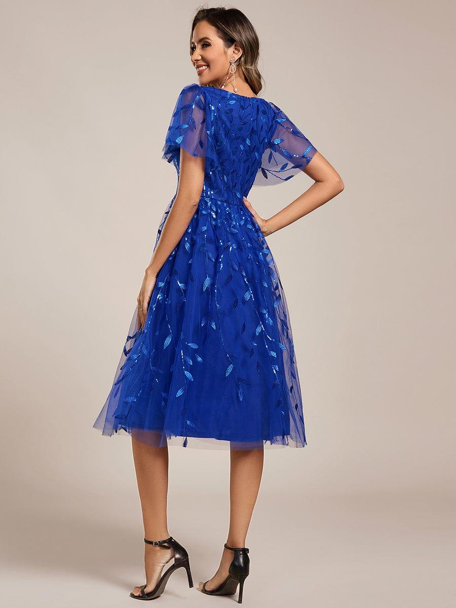 ever SIMONE|Leaf Sequin Short Sleeve Tulle Midi Dress (Final Sale)