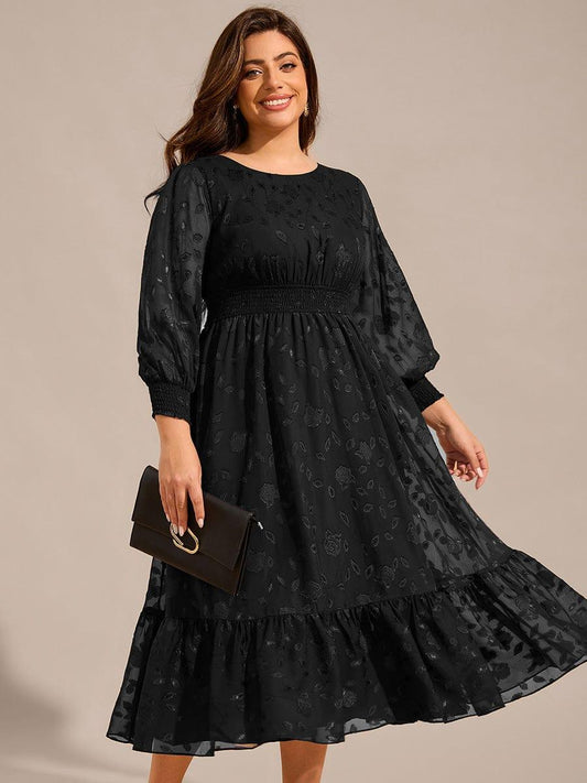 pretty ANAHI|Plus Size Round Neckline Long Sleeve Chiffon Wedding Guest Dress