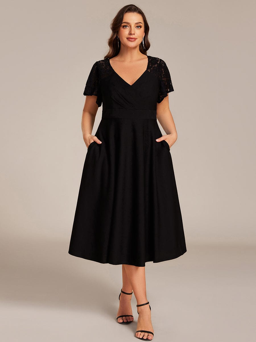 ever EVIE|Hollow Out Midi Wedding Guest Dress With Pockets