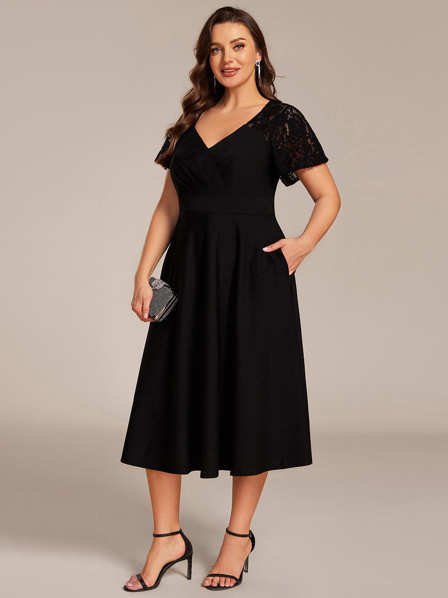 ever EVIE|Hollow Out Midi Wedding Guest Dress With Pockets