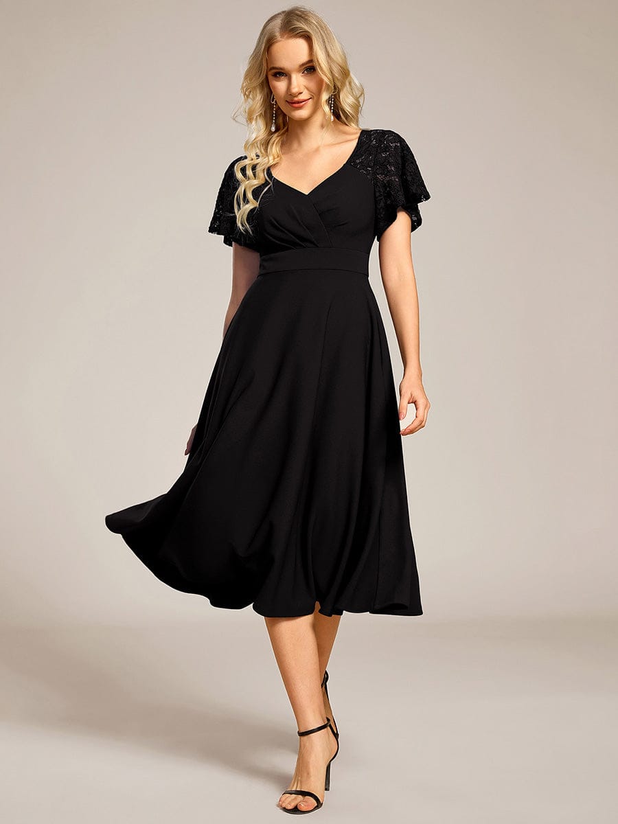 ever EVIE|Hollow Out Midi Wedding Guest Dress With Pockets