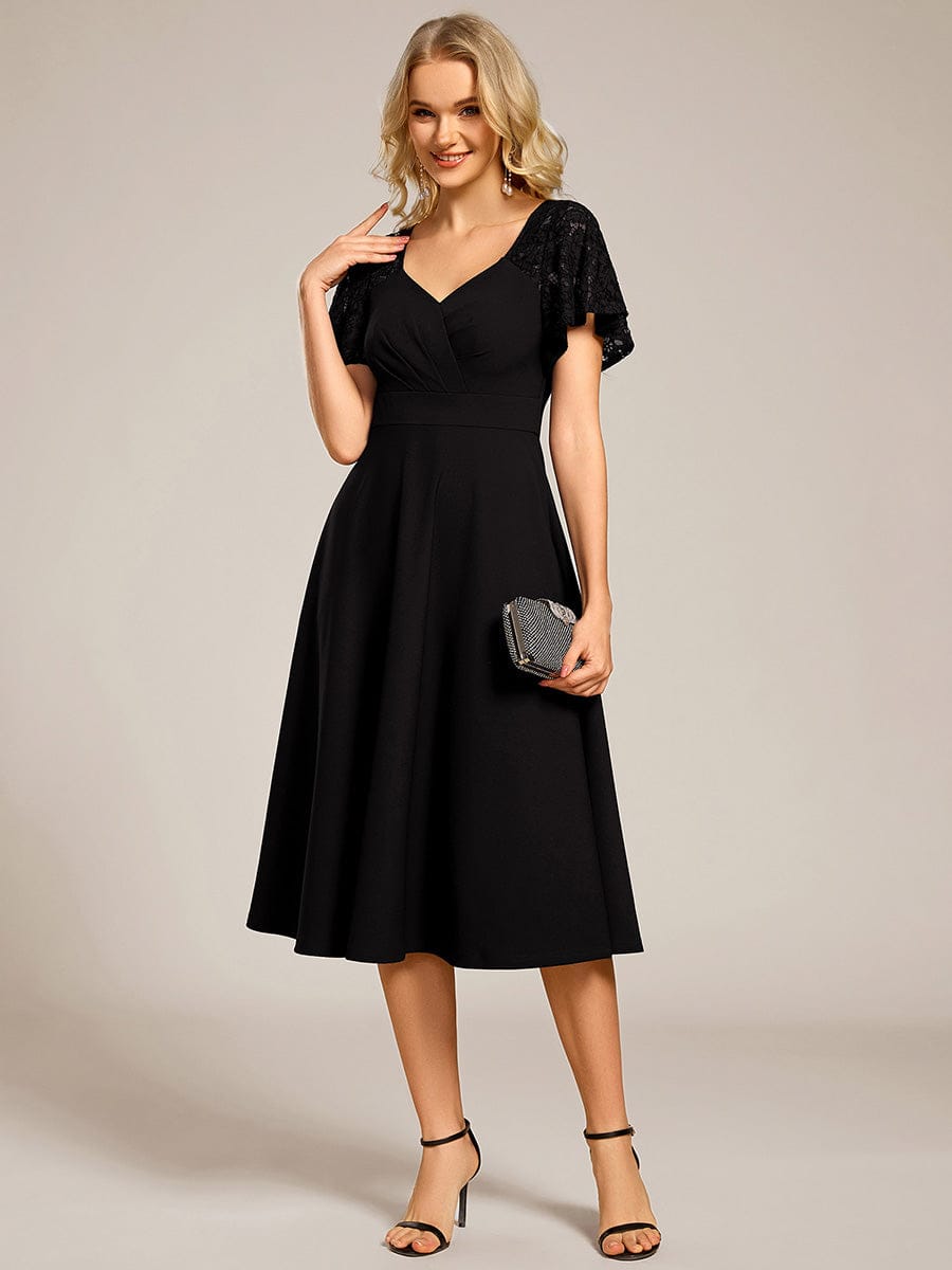 ever EVIE|Hollow Out Midi Wedding Guest Dress With Pockets