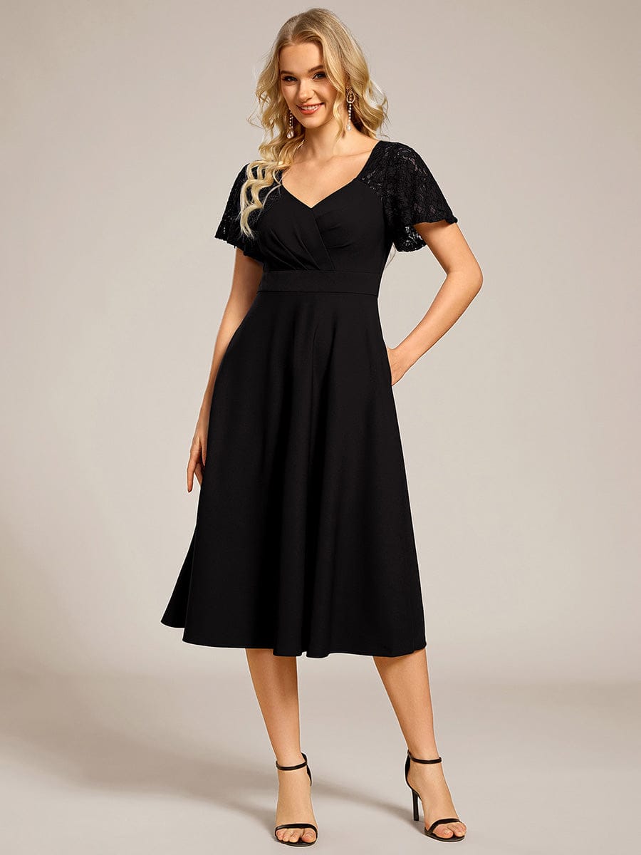 ever EVIE|Hollow Out Midi Wedding Guest Dress With Pockets