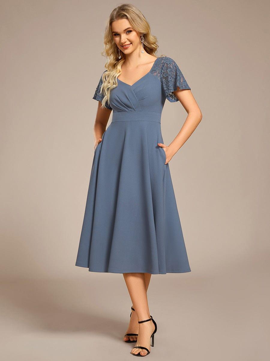 ever EVIE|Hollow Out Midi Wedding Guest Dress With Pockets