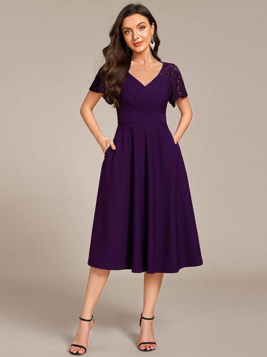 ever EVIE|Hollow Out Midi Wedding Guest Dress With Pockets