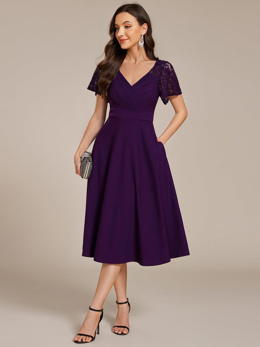 ever EVIE|Hollow Out Midi Wedding Guest Dress With Pockets