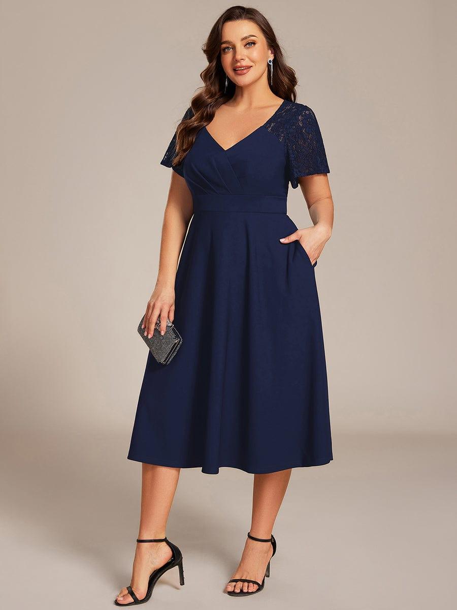 ever EVIE|Hollow Out Midi Wedding Guest Dress With Pockets