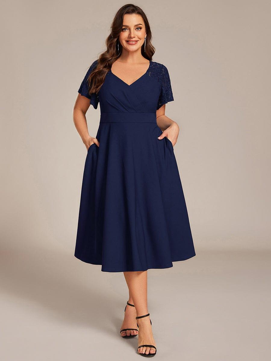 ever EVIE|Hollow Out Midi Wedding Guest Dress With Pockets