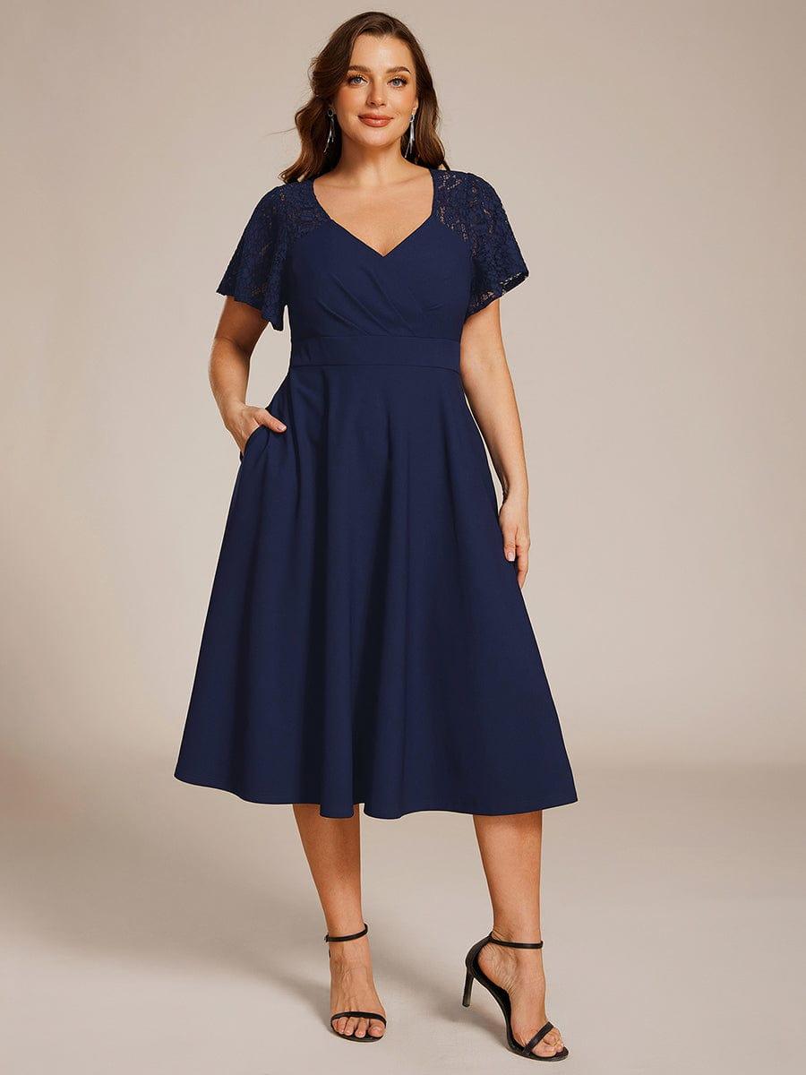 ever EVIE|Hollow Out Midi Wedding Guest Dress With Pockets