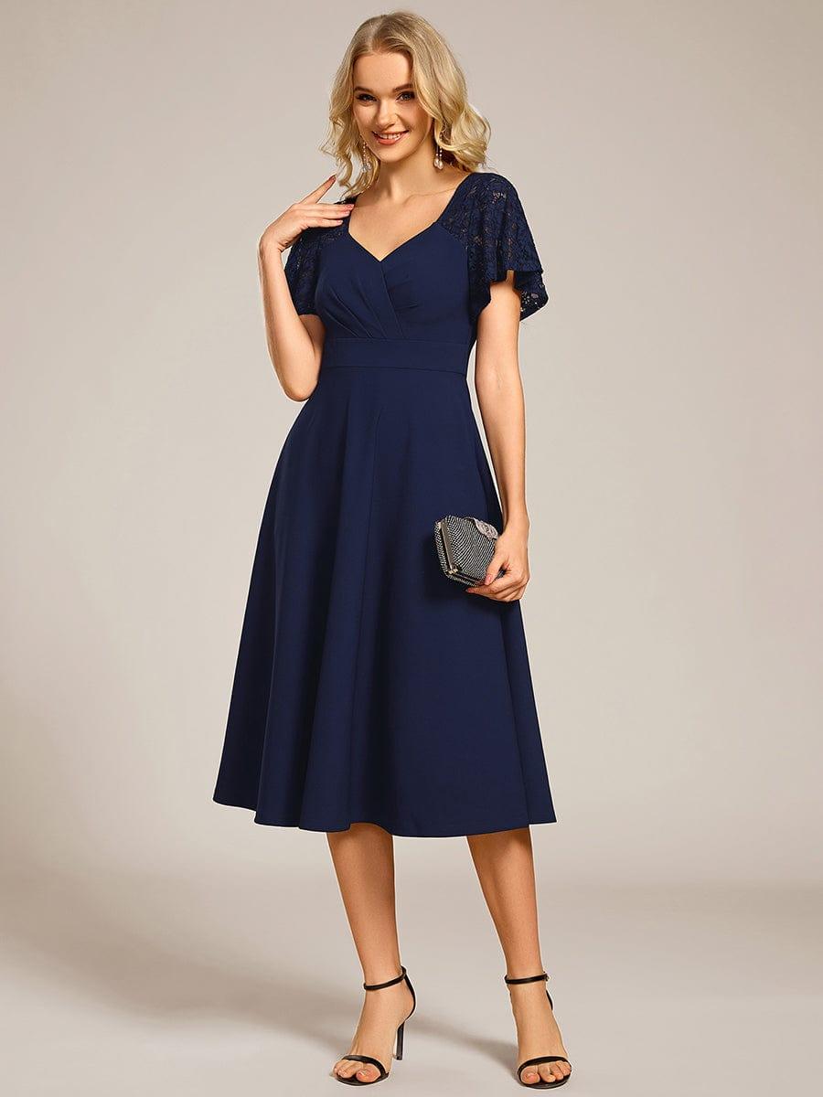 ever EVIE|Hollow Out Midi Wedding Guest Dress With Pockets