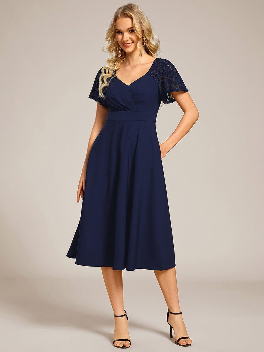 ever EVIE|Hollow Out Midi Wedding Guest Dress With Pockets