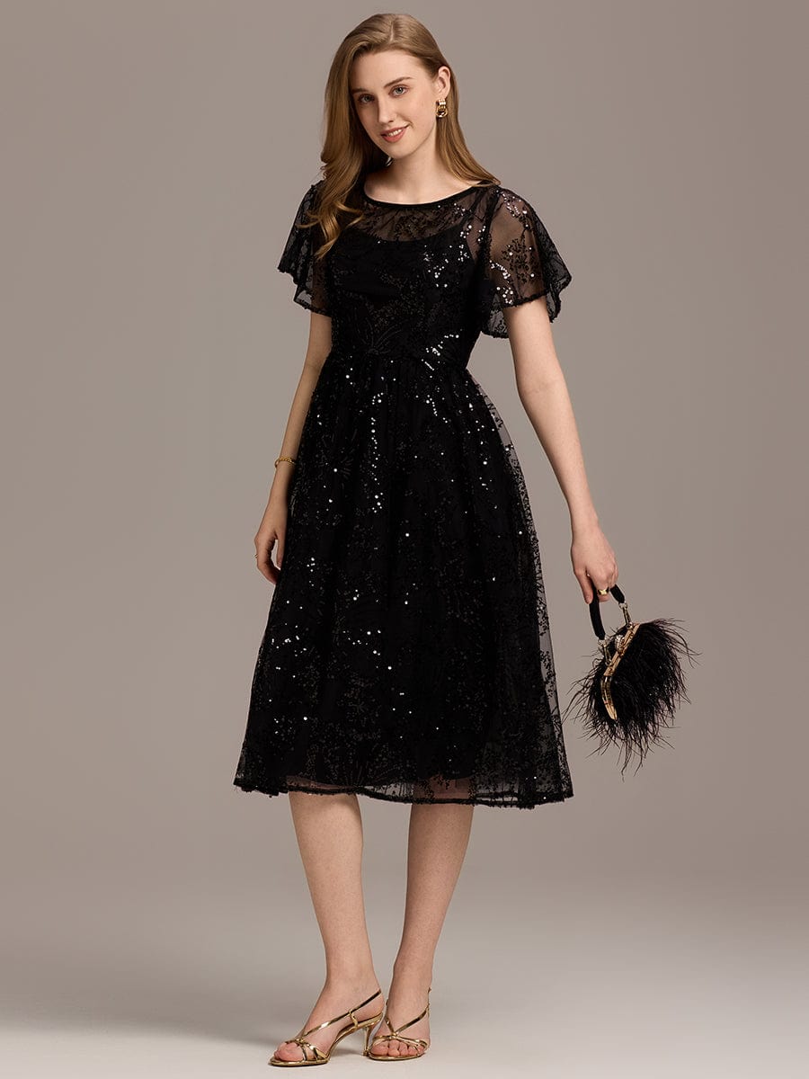 ever ADEL|Sequin Ruffle Sleeve Wedding Guest Dress