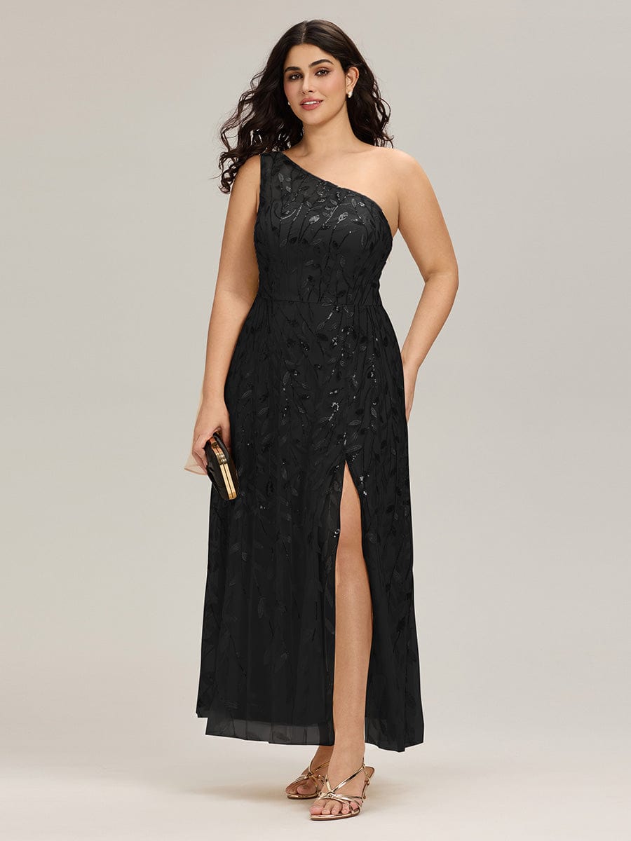 Flowing Ribbons One Shoulder Sequin Guest Dress