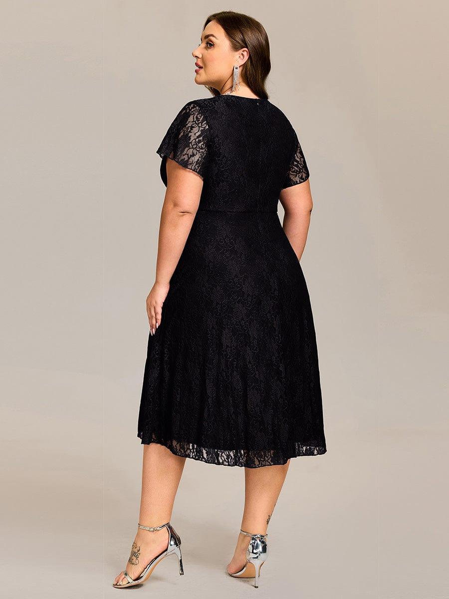 ever PALOMA|V-Neck Lace Lotus Leaf Ruffles Sleeve Midi Length Evening Dress