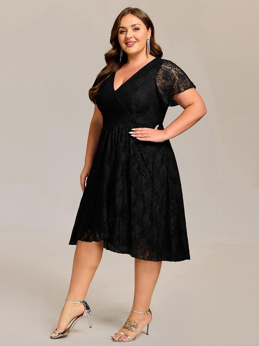 ever PALOMA|V-Neck Lace Lotus Leaf Ruffles Sleeve Midi Length Evening Dress
