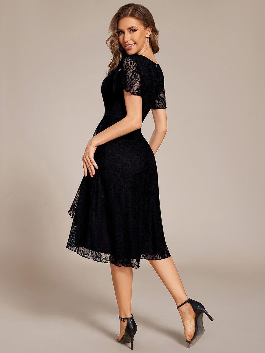 ever PALOMA|V-Neck Lace Lotus Leaf Ruffles Sleeve Midi Length Evening Dress