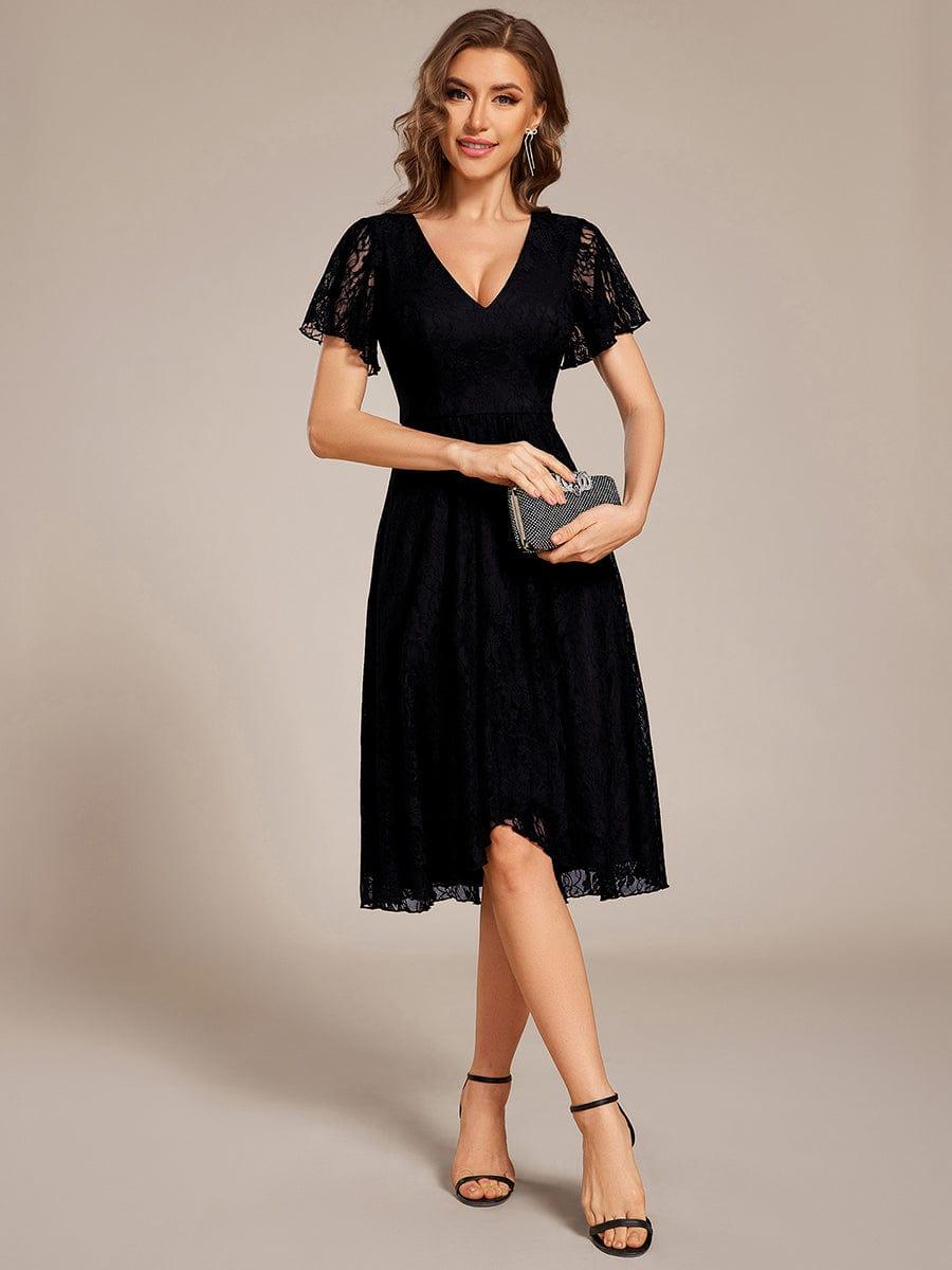 ever PALOMA|V-Neck Lace Lotus Leaf Ruffles Sleeve Midi Length Evening Dress