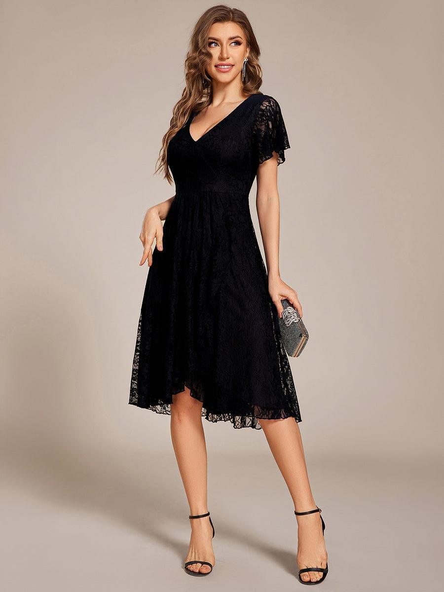 ever PALOMA|V-Neck Lace Lotus Leaf Ruffles Sleeve Midi Length Evening Dress