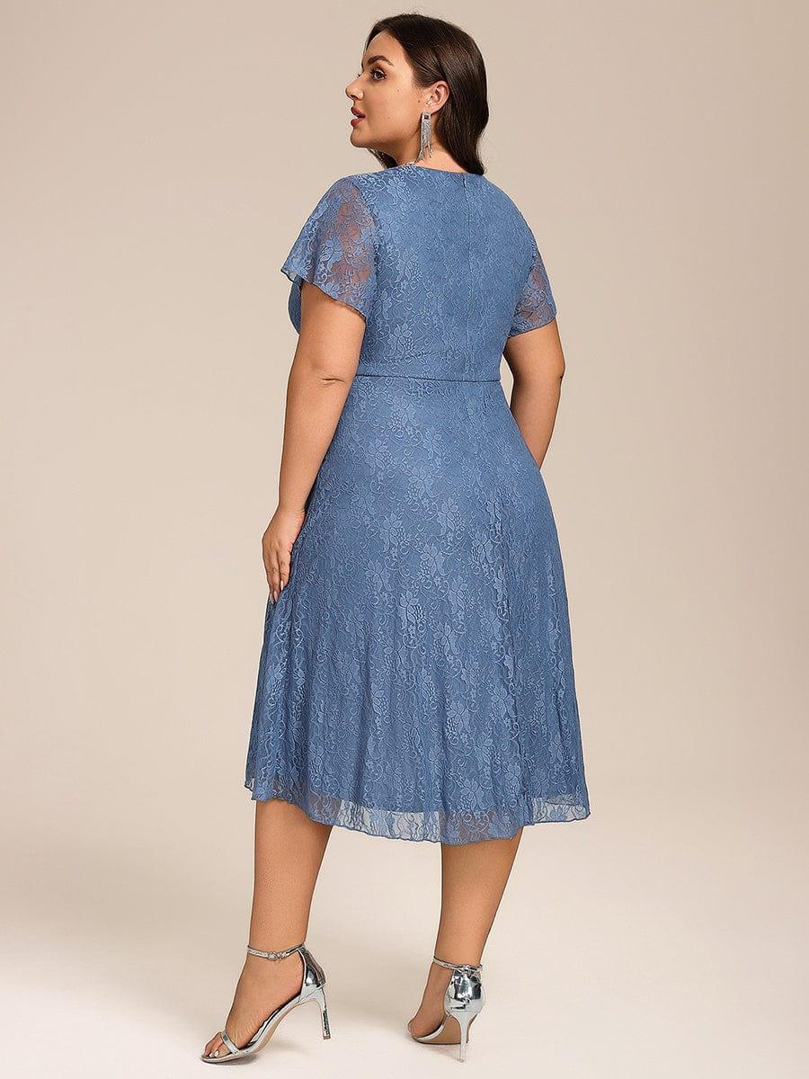 ever PALOMA|V-Neck Lace Lotus Leaf Ruffles Sleeve Midi Length Evening Dress
