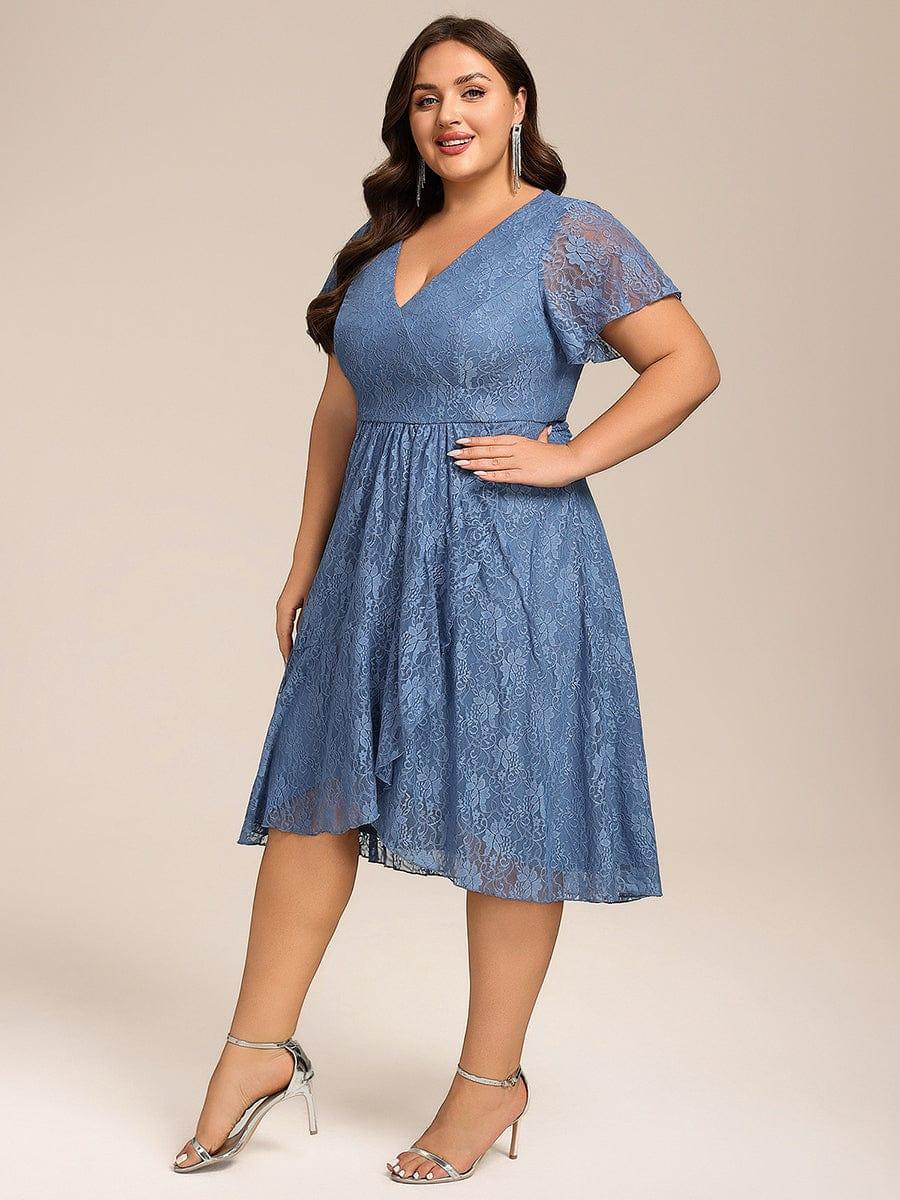 ever PALOMA|V-Neck Lace Lotus Leaf Ruffles Sleeve Midi Length Evening Dress