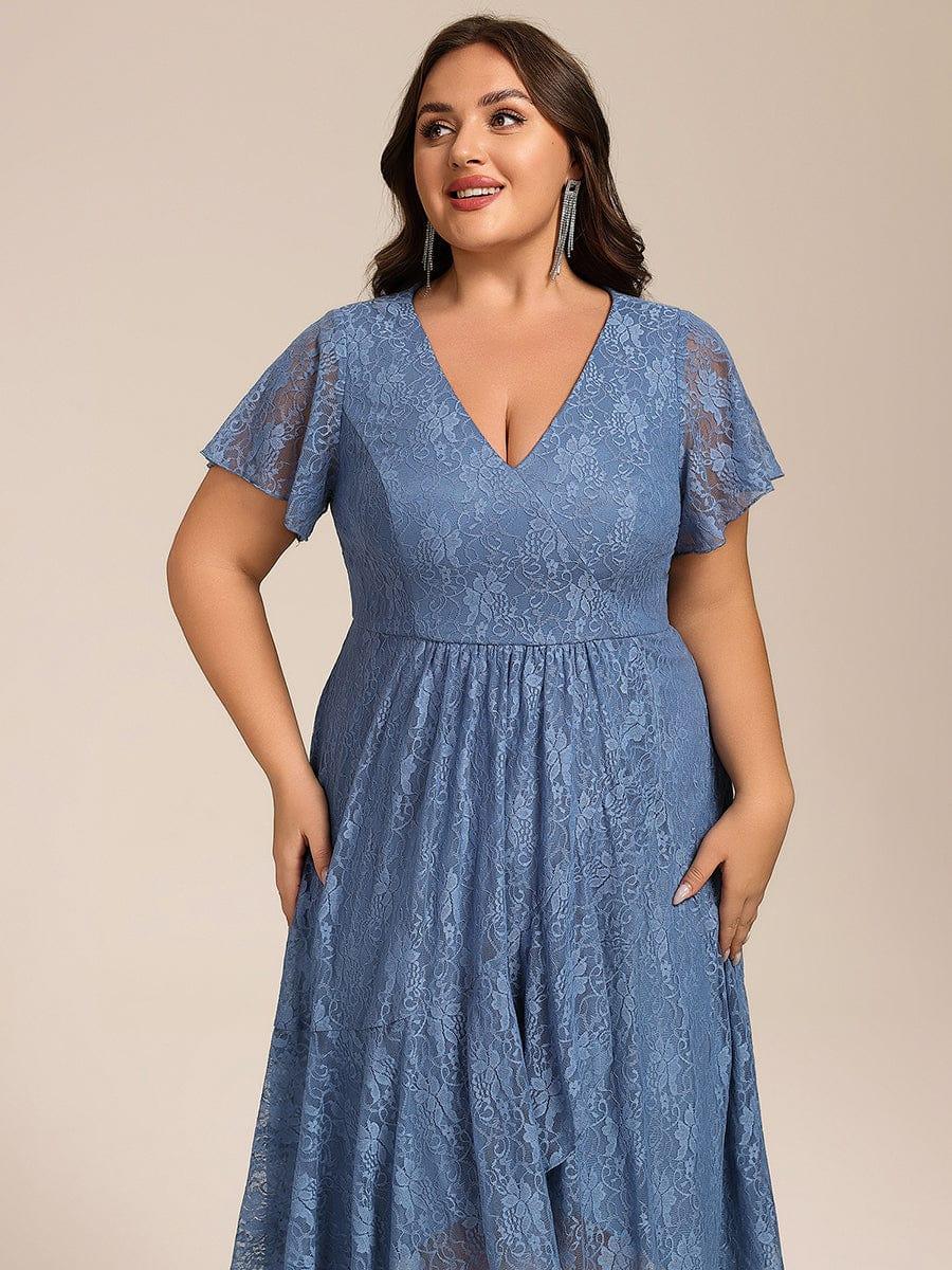 ever PALOMA|V-Neck Lace Lotus Leaf Ruffles Sleeve Midi Length Evening Dress