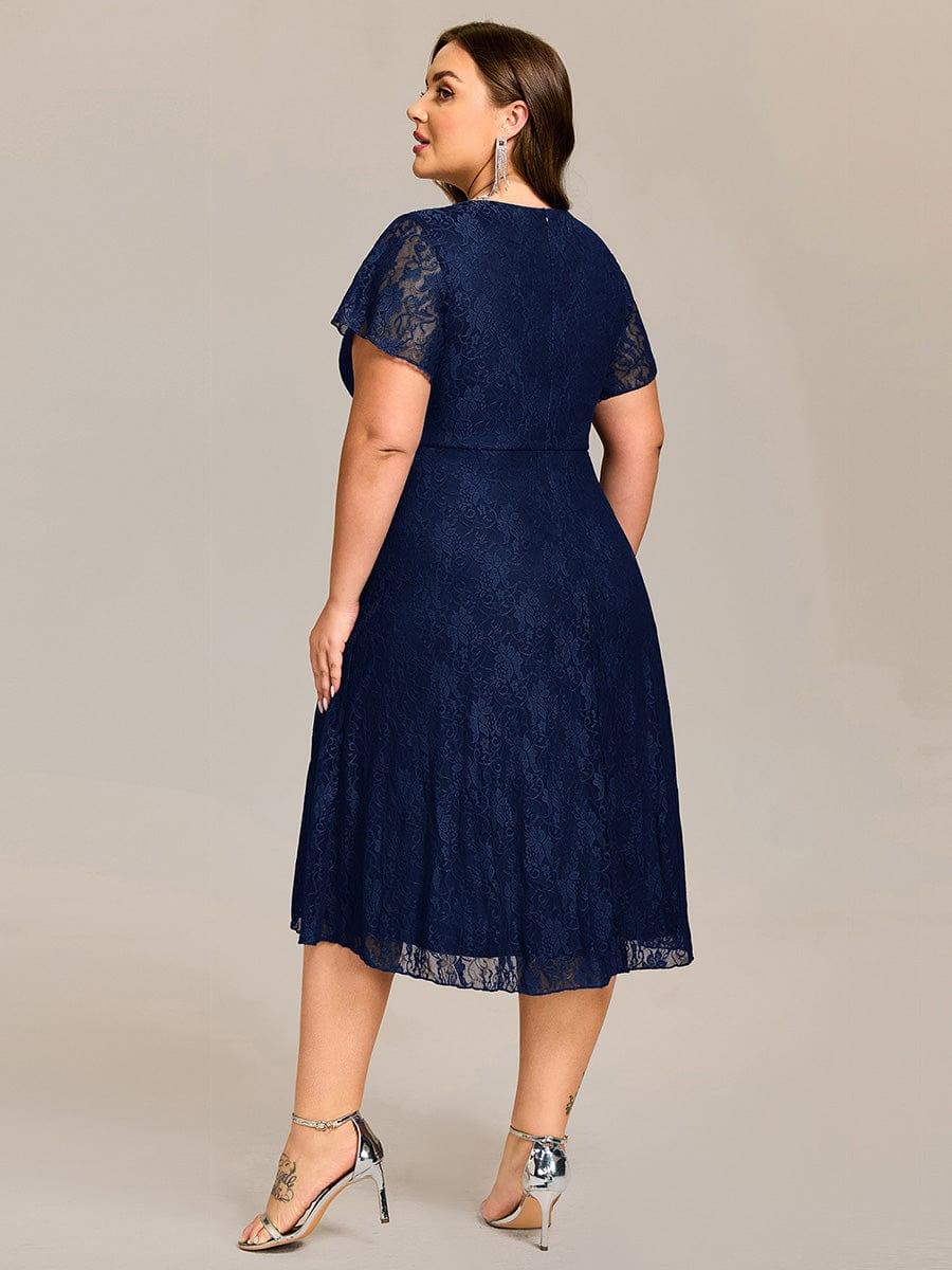ever PALOMA|V-Neck Lace Lotus Leaf Ruffles Sleeve Midi Length Evening Dress