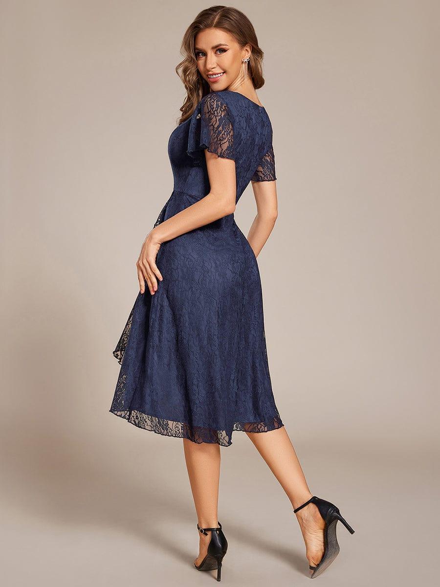 ever PALOMA|V-Neck Lace Lotus Leaf Ruffles Sleeve Midi Length Evening Dress