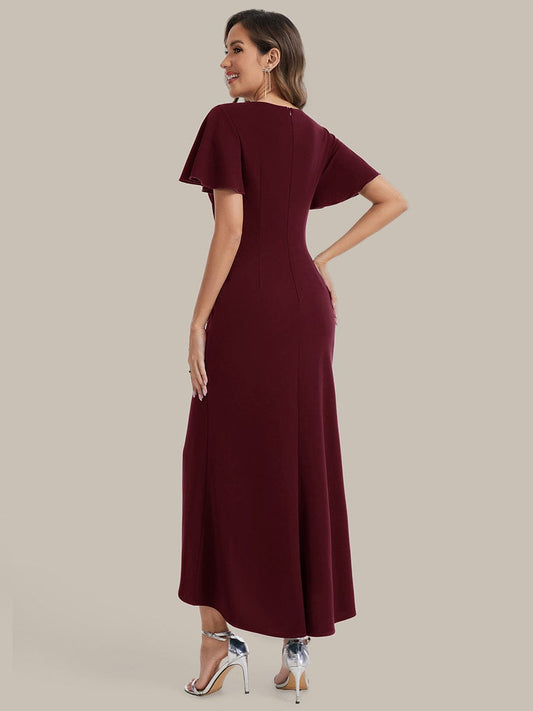 Thigh-High Slit Knit Ruffle Sleeve Dress