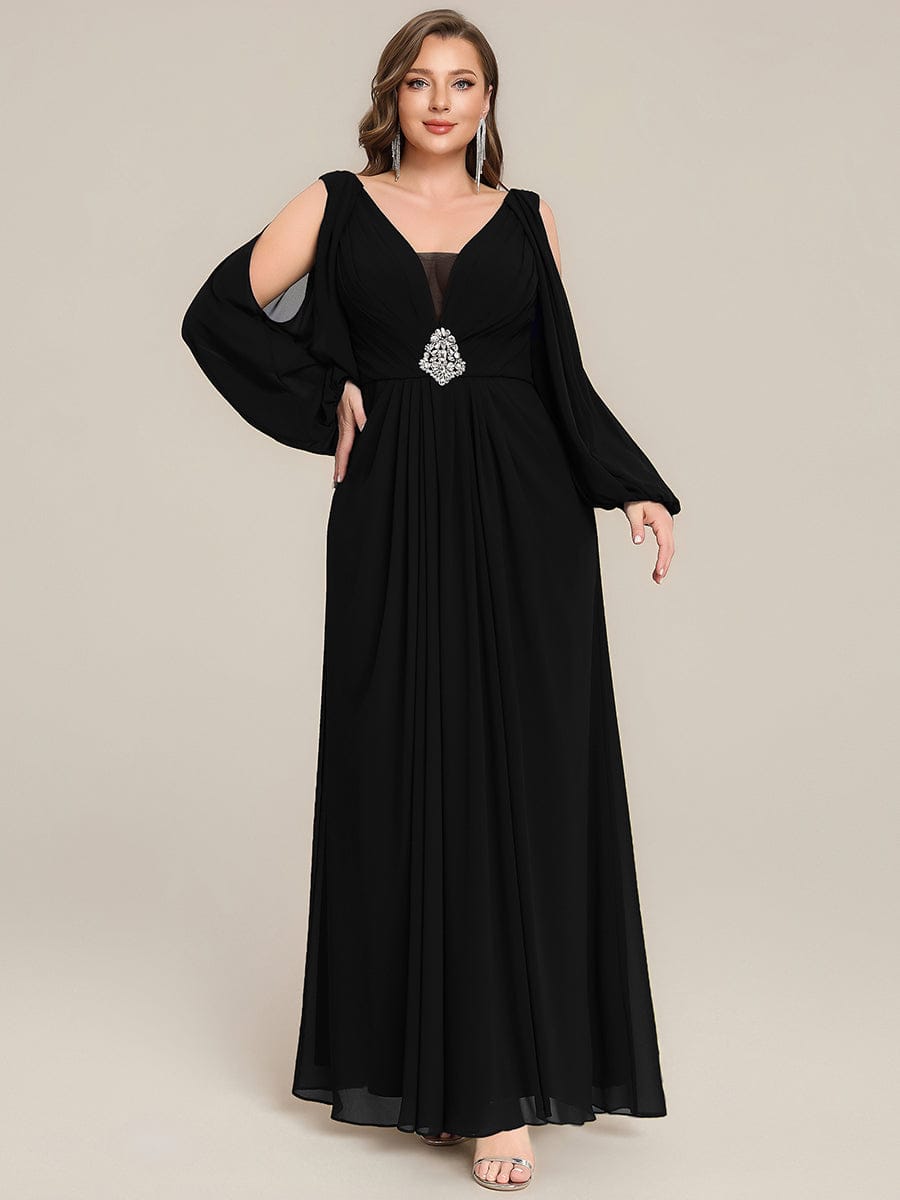 ever MARINA|Rhinestone Embellished Chiffon Lantern Sleeve Dress