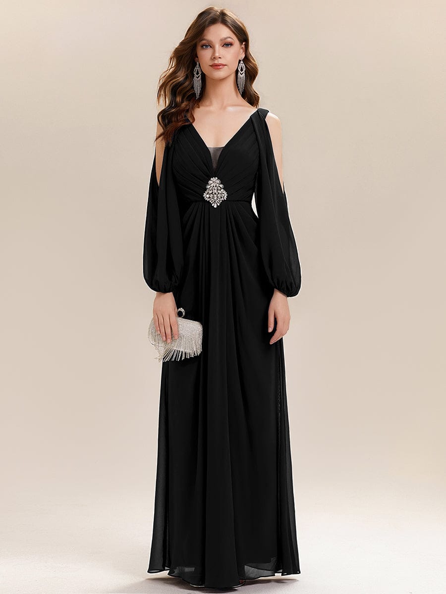 ever MARINA|Rhinestone Embellished Chiffon Lantern Sleeve Dress