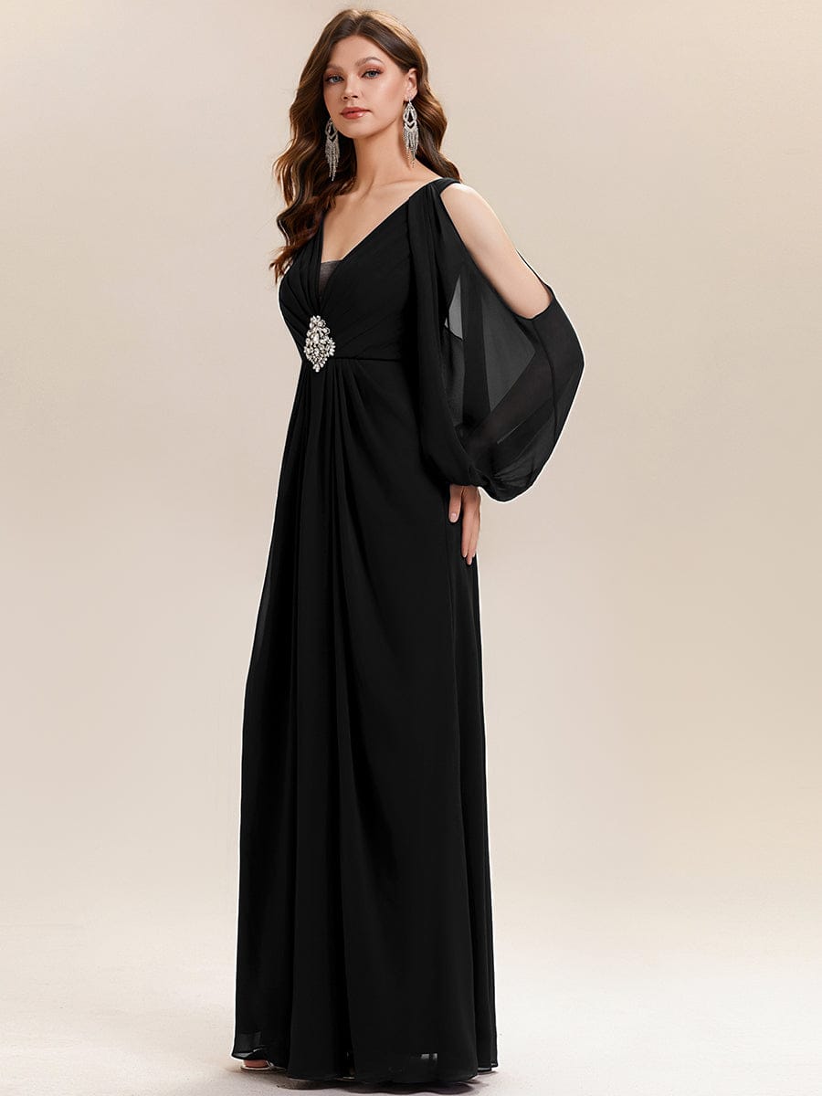 ever MARINA|Rhinestone Embellished Chiffon Lantern Sleeve Dress