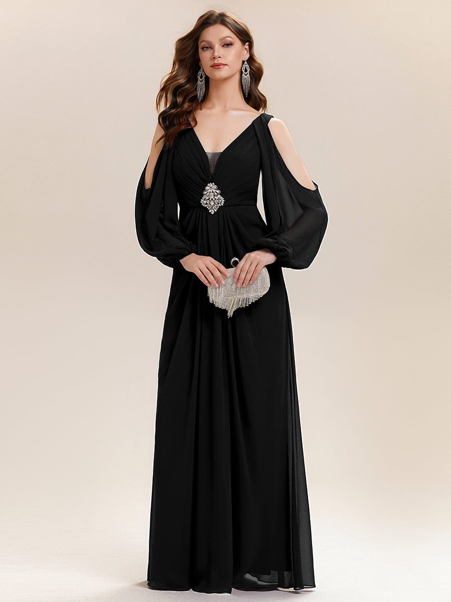 ever MARINA|Rhinestone Embellished Chiffon Lantern Sleeve Dress