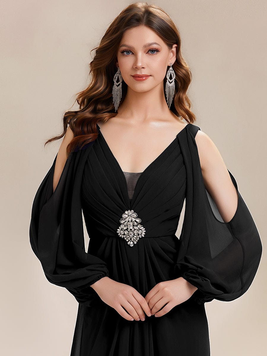 ever MARINA|Rhinestone Embellished Chiffon Lantern Sleeve Dress