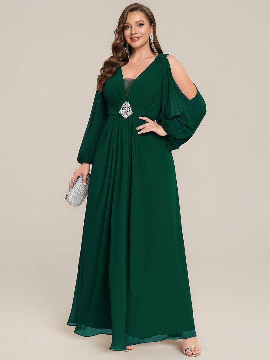ever MARINA|Rhinestone Embellished Chiffon Lantern Sleeve Dress