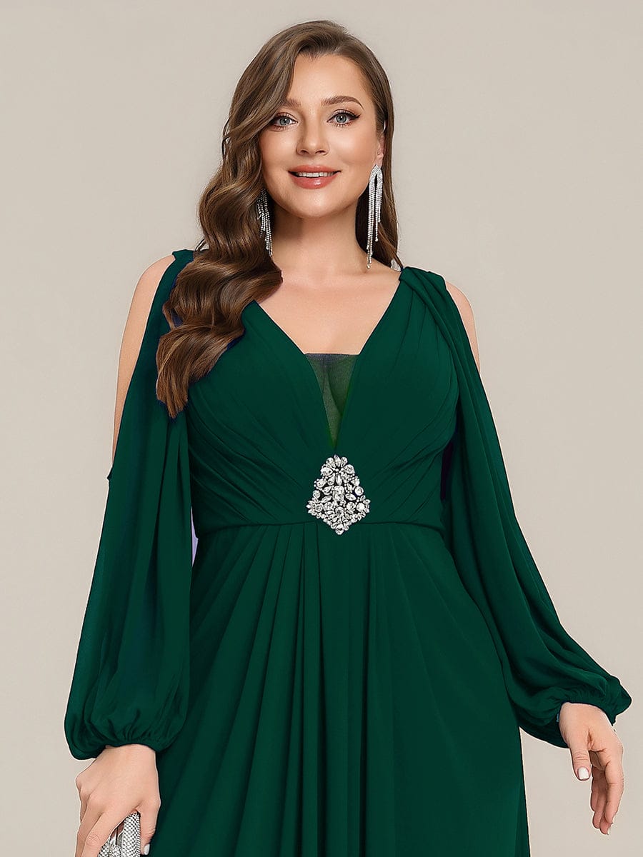 ever MARINA|Rhinestone Embellished Chiffon Lantern Sleeve Dress