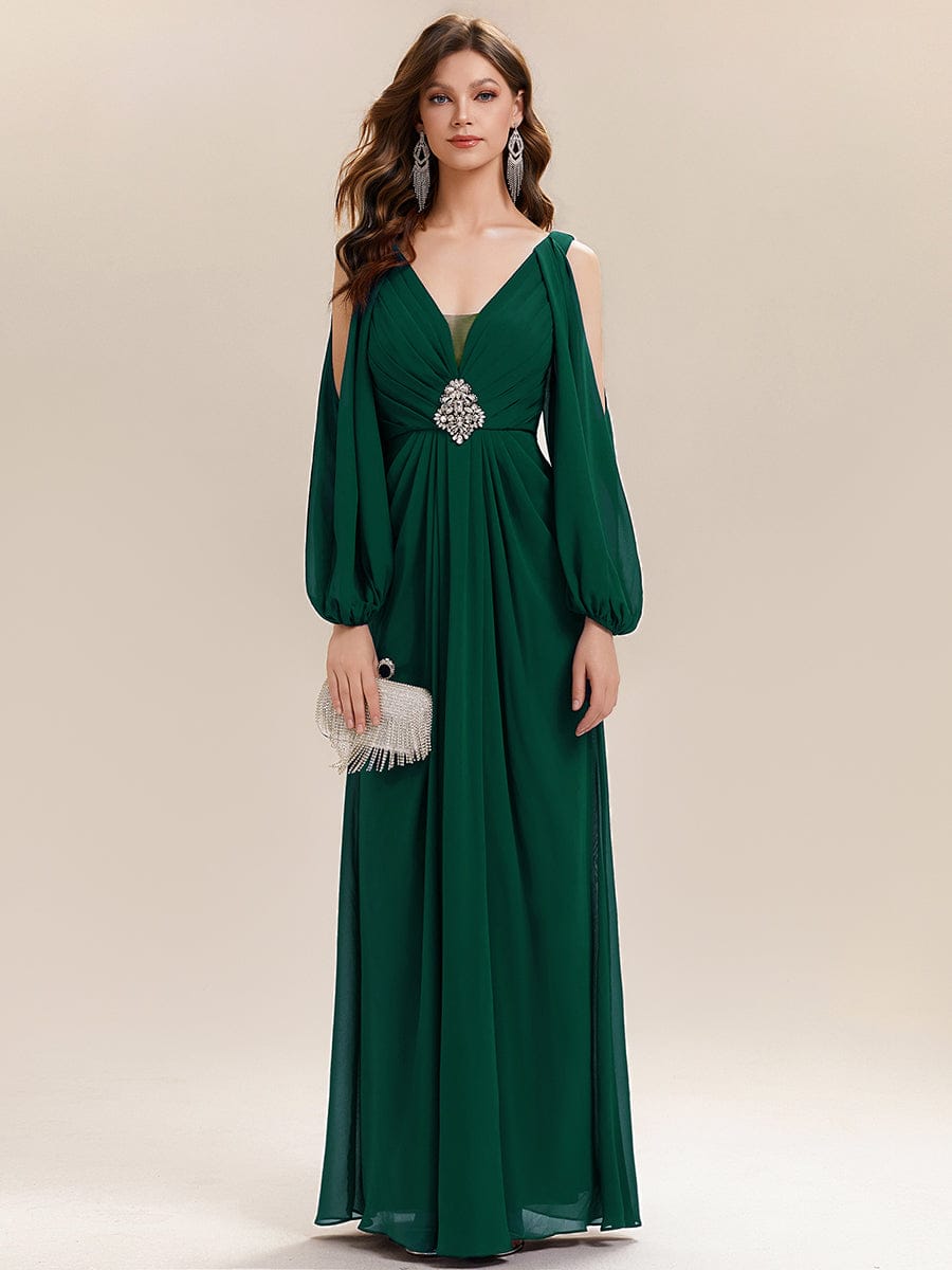 ever MARINA|Rhinestone Embellished Chiffon Lantern Sleeve Dress