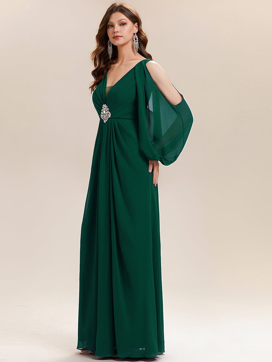 ever MARINA|Rhinestone Embellished Chiffon Lantern Sleeve Dress