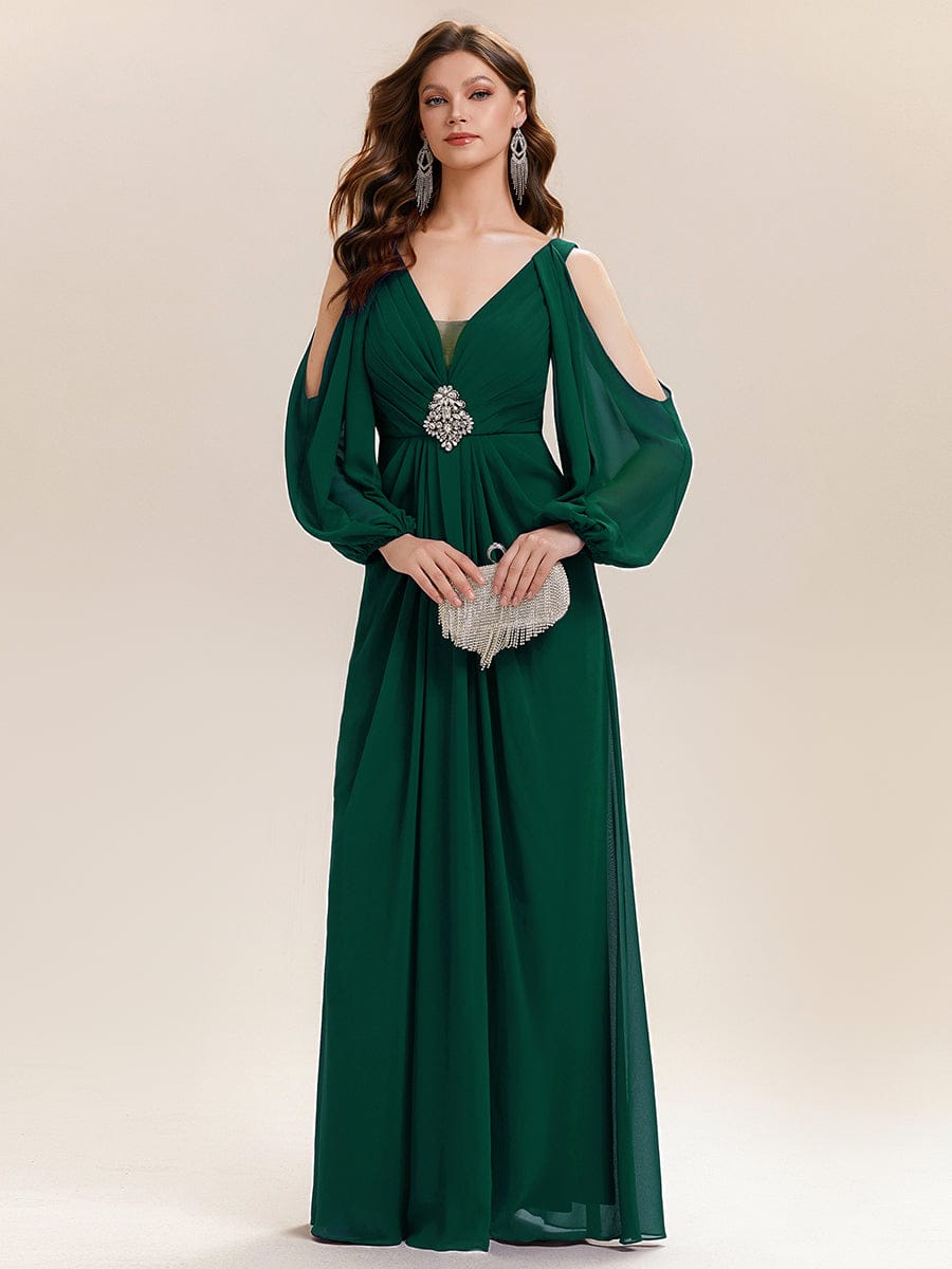 ever MARINA|Rhinestone Embellished Chiffon Lantern Sleeve Dress