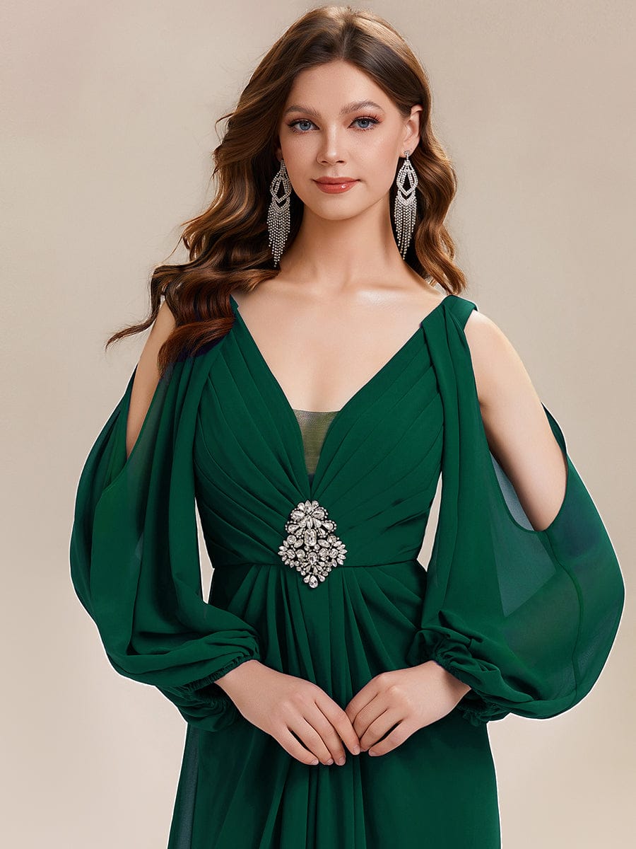 ever MARINA|Rhinestone Embellished Chiffon Lantern Sleeve Dress
