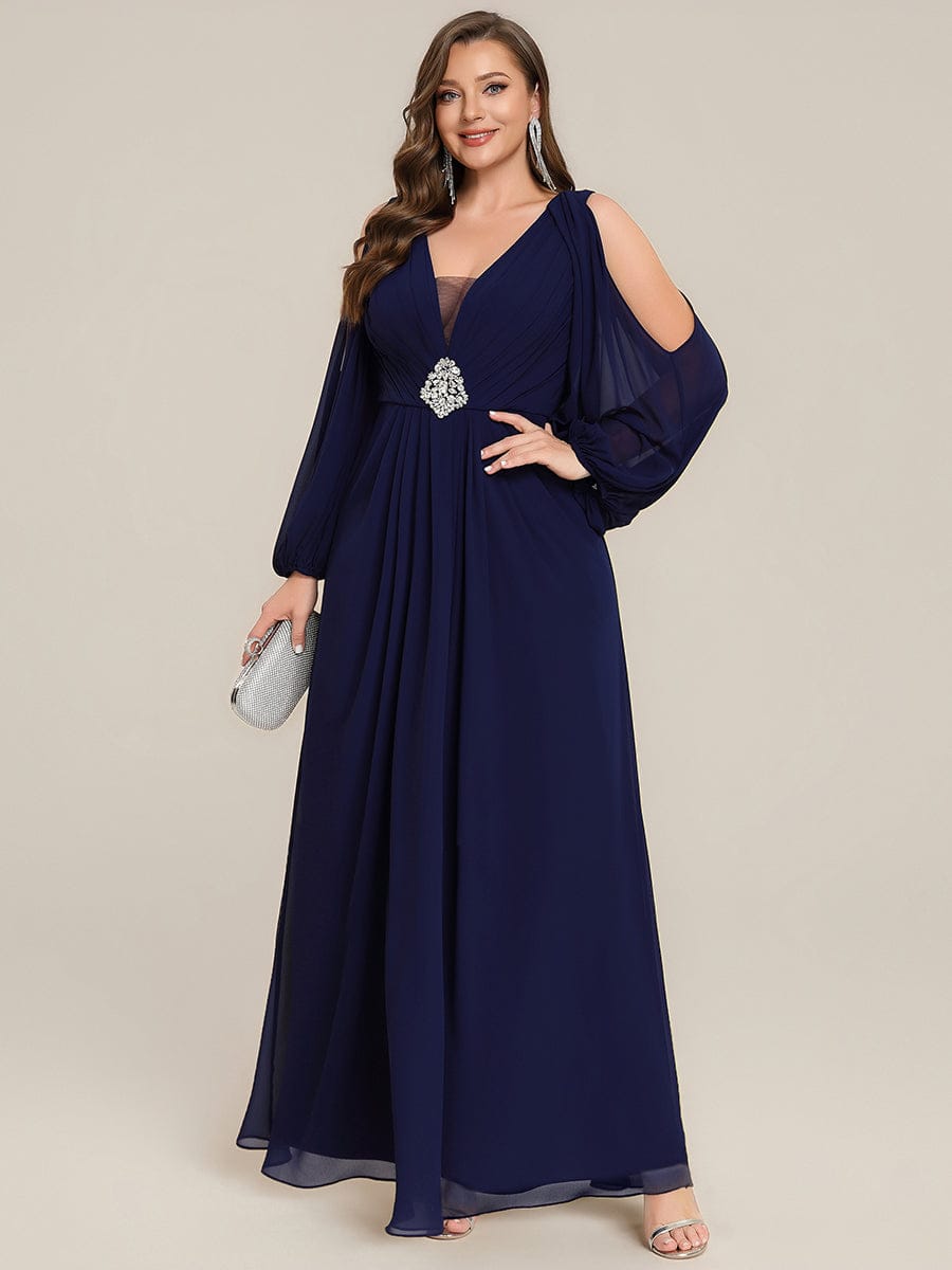 ever MARINA|Rhinestone Embellished Chiffon Lantern Sleeve Dress