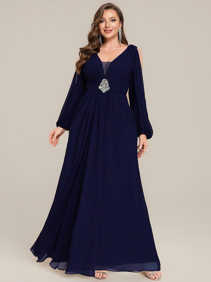 ever MARINA|Rhinestone Embellished Chiffon Lantern Sleeve Dress