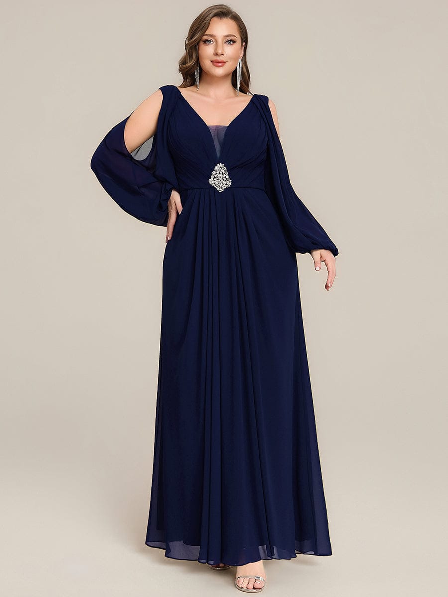ever MARINA|Rhinestone Embellished Chiffon Lantern Sleeve Dress